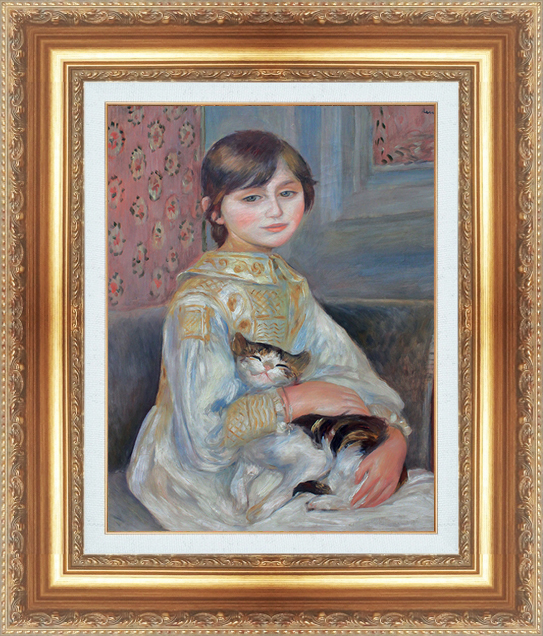 Gemälde mit Rahmen Reproduktion eines berühmten Gemäldes Weltberühmte Gemäldeserie Pierre Auguste Renoir Mädchen mit Katze (Juliemane und Katze) Größe 6, Gehäuse, Innere, Andere