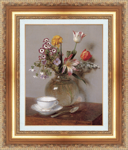 絵画 額縁付き 複製名画 世界の名画シリーズ アンリ・ファンタン・ラトゥール 「 花瓶とコーヒーカップ 」 サイズ 10号