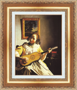絵画 額縁付き 複製名画 世界の名画シリーズ ヨハネス・フェルメール 「 ギターを弾く女性 」 サイズ 3号