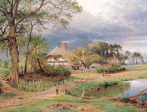 絵画 複製名画 キャンバスアート 世界の名画シリーズ ベンジャミン・ウィリアムズ・リーダー 「 英国の古民家風景 」 サイズ 15号