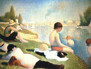 絵画 複製名画 キャンバスアート 世界の名画シリーズ ジョルジュ・スーラ 「 アニエールの水浴 」 サイズ 6号