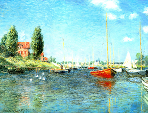 絵画 複製名画 キャンバスアート 世界の名画シリーズ クロード・モネ 「アルジャントゥイユの赤いボート」 サイズ 15号