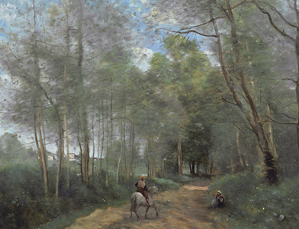 Reproduction de peinture chef-d'œuvre sur toile Art World Masterpiece Series Jean-Baptiste Camille Corot Cavaliers entrant dans les bois au village de Davray Taille 25, Logement, intérieur, autres