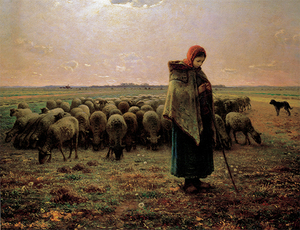 絵画 複製名画 キャンバスアート 世界の名画シリーズ ジャン・フランソワ・ミレー 「 羊飼いの女の子 」 サイズ 15号