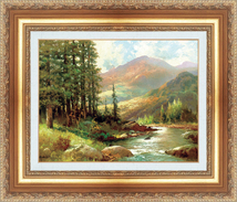 絵画 額縁付き 複製名画 世界の名画シリーズ ロバート・ウッド 「 山と川の風景 」 サイズ 8号_画像1