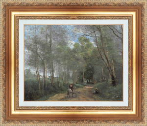 Art hand Auction Tableau avec cadre Reproduction d'un tableau célèbre Série de peintures de renommée mondiale Jean-Baptiste Camille Corot Cavaliers entrant dans les bois du village de Davray Taille 6, Logement, intérieur, autres