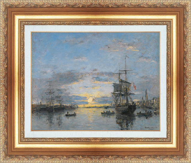 Painting with Frame Reproduction Masterpiece World Masterpiece Series Boudin Le Havre, Port of the Sunset Size 10, residence, interior, others