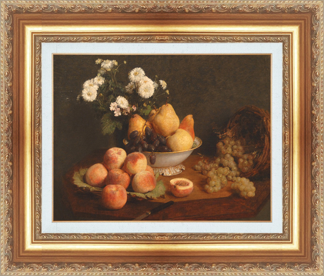 Gemälde mit Rahmen Reproduktion eines berühmten Gemäldes Weltberühmte Gemäldeserie Henri Fantin-Latour Blumen und Früchte auf einem Tisch Größe 15, Gehäuse, Innere, Andere