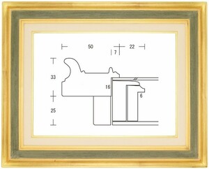 油絵用 額縁 木製フレーム 径型マット付 金+グレー サイズP6号