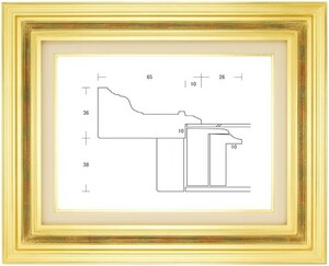 額縁 油彩額縁 油絵額縁 木製フレーム 回廊65 金 サイズP40号