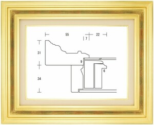 額縁 油彩額縁 油絵額縁 木製フレーム 回廊55 金 サイズM8号