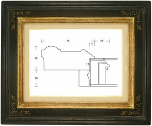 額縁 油彩額縁 油絵額縁 木製フレーム 利休マット付 金+鉄黒 サイズP25号