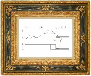 額縁 油彩額縁 油絵額縁 木製フレーム ハープ 金+黒緑 サイズF40号
