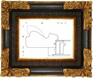 額縁 油彩額縁 油絵額縁 木製フレーム 黒角花 金+黒 サイズP4号