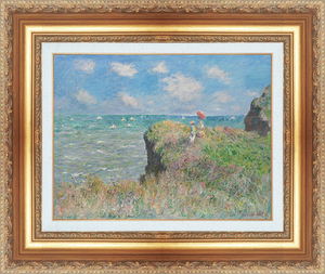 絵画 額縁付き 複製名画 世界の名画シリーズ クロード・モネ 「プールヴィルの断崖の上の散歩」 サイズ 10号