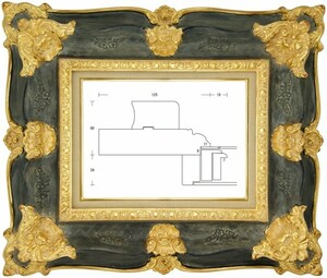 額縁 油彩額縁 油絵額縁 木製フレーム ルイ式角花ニ段 金+青 サイズM15号