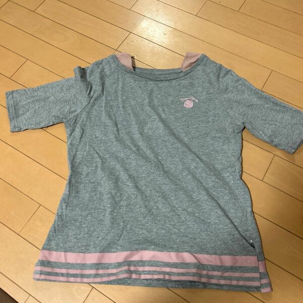 半袖Tシャツ　カットソー　グレー　サーモンピンク