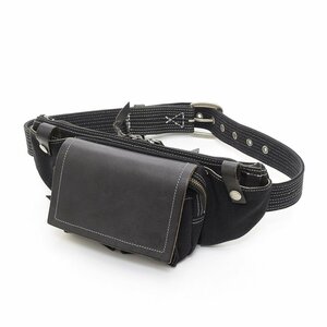 ^487520 Paquet cuir veritable packet belt bag waist bag leather canvas belt bag black 