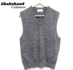 極美品 Shakehand Cashmere 高級カシミヤ100% Vネックベスト ふわとろニット メンズ 紳士 Mサイズ シンプル 無地 オンオフ兼用 秋冬物