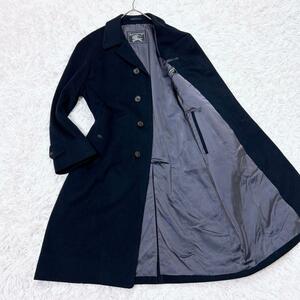 【ピュアカシミヤの色気】極美品 バーバリー Burberry カシミア100％ ステンカラーコート ホースロゴ ネイビー L メンズ