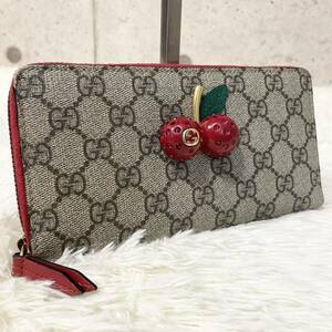 ①【人気デザイン】GUCCI グッチ 長財布 さくらんぼ PVCレザー GGスプリーム 赤