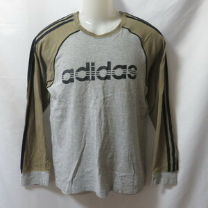 古着 メンズM adidas/アディダス Tシャツ 長袖 ロンT スポーツ カジュアル グレー/カーキ 700674