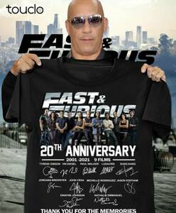 送料無料 映画 アクション 洋画 ワイルドスピード The Fast & Furious Tシャツ 20周年記念 2001〜2021 黒 ブラック