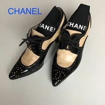 【送料無料】CHANEL シャネル パンプス ブーティ レザー × パテント ココマーク 保存袋 36 MADE IN ITALY_画像1