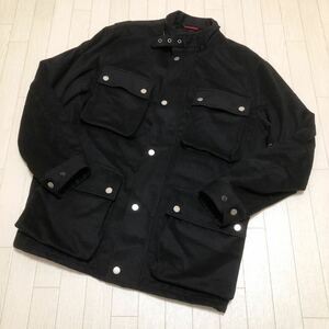 和52★ ① HILFIGER ヒルフィガー カシミヤ混 ジャケット ミリタリージャケット 裏地チェック L メンズ ブラック