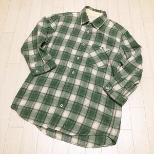  peace 67* TAKEO KIKUCHI Takeo Kikuchi 7 minute sleeve about button shirt check 2 men's green white 