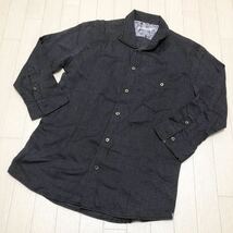 和68★ MEN'S MELROSE メンズメルローズ 7分袖ほど ボタンシャツ 部分柄 3 メンズ グレー_画像1