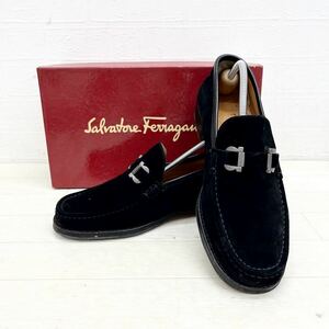 新 棚上2 ◎ 箱付き イタリア製 Salvatore Ferragamo サルヴァトーレフェラガモ 靴 ローファー ベロア ブラック メンズ8(26.0相当)