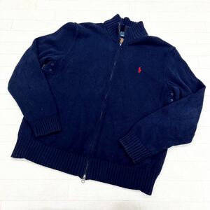 1215◎ POLO RALPH LAUREN ポロ ラルフローレン トップス ニット フルジップ カーディガン 長袖 ネイビー メンズL