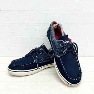 1214◎ Timberland ティンバーランド 靴 デッキ シューズ フラット ソール カジュアル 部分 デニム ネイビー メンズ25.5