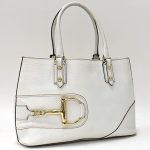 1円 ◆美品 GUCCI グッチ ハンドバッグ トート 137385 ホースビット レザー ホワイト◆E.Csou.zE-28