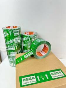 荷札テープ　包装梱包用　「観葉植物」幅48mmx100ヤード(91.4m) カラーOPPテープ 6巻セット