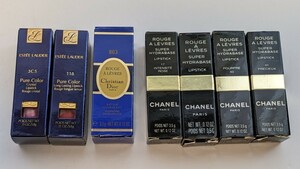 長期自宅保管現状品(開封済 未使用) 口紅 おまとめ7本 CHANEL4・ Dior1・ ESTEE LAUDER2 シャネル ディオール エスティローダー やや難あり