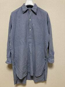 50's 60's ヨーロッパヴィンテージ プルオーバー ロングシャツ グランパシャツ ワークシャツ 千鳥 青系 シェル ボタン