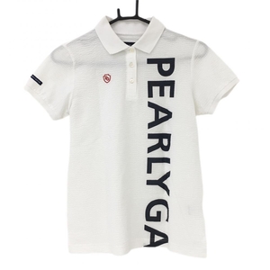パーリーゲイツ 半袖ポロシャツ 白×ネイビー サッカー生地 レディース 0(S) ゴルフウェア PEARLY GATES