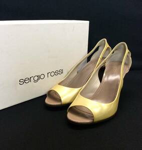 美品 セルジオロッシ sergio rossi デザイン ヒール パンプス サンダル ミュール シューズ 靴 ゴールド系 ITALY製 351/2