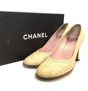 CHANEL シャネル フランス製 CLASSIC PUMP キルティング パンプス ヒール シューズ 靴 ベージュ 36H 22.5㎝位