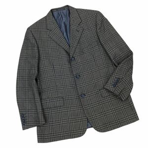 m426-38 イタリア製 BALLY バリー シルク混 絹混 チェック 柄 テーラード ジャケット ブレザー 上着 羽織り ネイビー メンズ 紳士 52