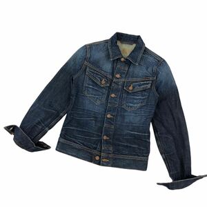 H661 ほぼ美品 Nudie Jeans ヌーディージーンズ CONNY デニムジャケット ジャケット 上着 ネイビー系 綿 オーガニックコットン メンズ XS