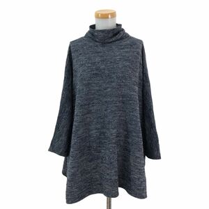 m432-77 JURGEN LEHL Jurgen Lehl high‐necked wide A line long sleeve tunic knitted sweater tops gray lady's M made in Japan 