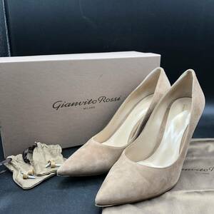 M1544 美品 Gianvito Rossi ジャンヴィト ロッシ ハイヒール レザー スエード パンプス 39/24.5cm 相当 ベージュ スエード ピンヒール