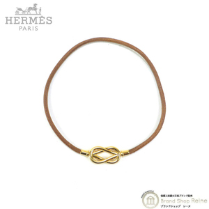 エルメス （HERMES） アタメ GP チョーカー ネックレス 革紐 ゴールド×ブラウン（中古）