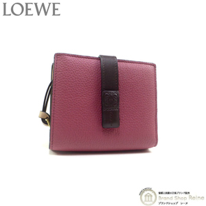 ロエベ （LOEWE） コンパクト ジップ ウォレット ストラップ 二つ折り 財布 C660Z41X01 プラムローズ/チョコレート（美品）中古