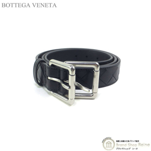 ボッテガ ヴェネタ （BOTTEGA VENETA） イントレチャート ダブルバックル レザー ベルト 100cm 730774 ブラック メンズ（未使用品）中古