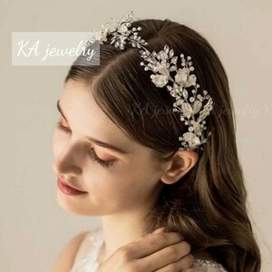 ブライダル ヘッドドレス ウェディング 結婚式 ヘアアクセサリー ティアラ シルバー お花 パール ウエディング 髪飾り ヘッドアクセサリー