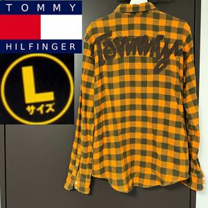 トミーヒルフィガー TOMMY HILFIGER メンズ Lサイズ シャツ Tシャツ ロゴ刺繍 メンズ 長袖 L チェック チェック柄 トミー 旧ロゴ